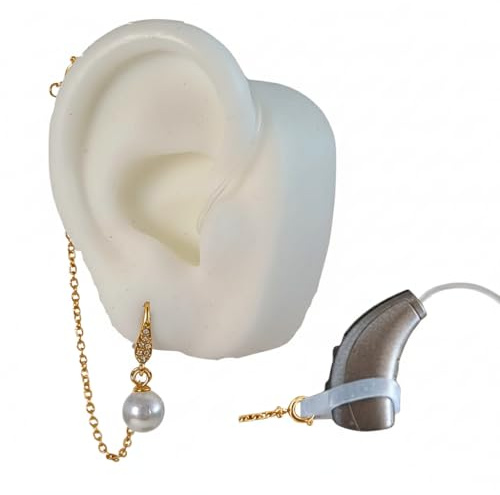Pendiente antipérdida de audifonos para sordera | Cadena de retención para sujeción de audífonos para sordos | Evita caídas y pérdidas accidentales de amplificadoreS o implantes cocleares. (Oro)