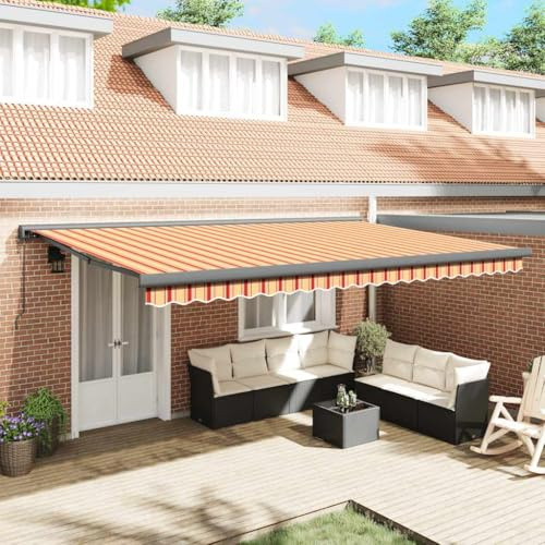 Elektrische Gelenkarmmarkise Gelb-Weiß 5x3m, UV-beständig, PU-beschichteter Stoff, Aluminiumrahmen, für Terrasse, Balkon, Garten, Außenbereich