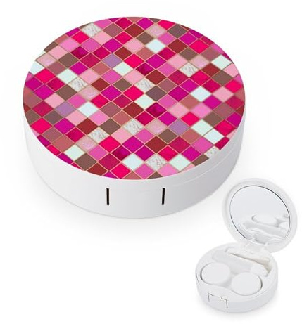 fkgvwo Contact Lens Container Pink White Square Travel Contact Lens Box with Mirror Tweezers Solution Bottle