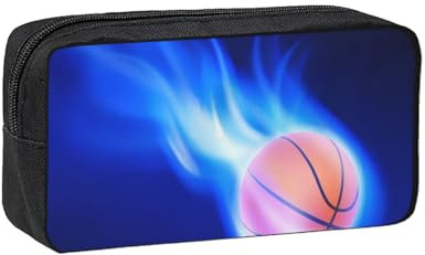 QGWDYYJQ Blue Fire Basketball Ball Printed Simple and Spacious Pen case Pencil Bag Stationery Organiser