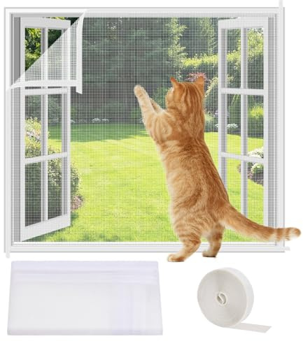 AOOWU Fenster Fliegengitter Katzensicher, Fliegengitter für Fenster, Ohne Bohren Insektenschutz Fenster mit Selbstklebeband, DIY Größe, Fensterschutz Katze für Fenster Dachfenster, 130X150CM