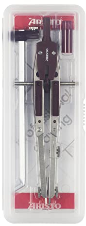 Aristo AR55518 Profi Schnellverstellzirkel inkl. Verlängerungsstange (2 Gelenke, max. Durchmesser der Zeichenkreise 640mm, inkl. Zirkel Ersatzminen und Ersatznadel) silber weinrot
