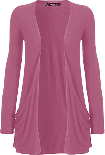 WearAll - Ladies Long Sleeve Pocket Cardigan Womens Top - Lilac - 12/14