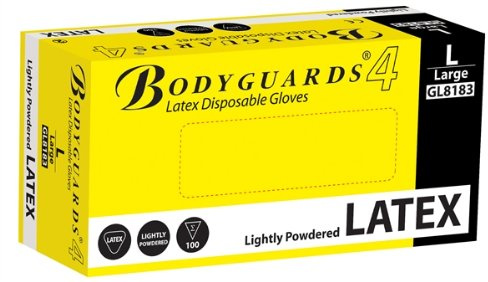 Bodyguards GL8185 Lightly Powdered Latex Disposable Gloves - Box of 100 (Extra Large), White