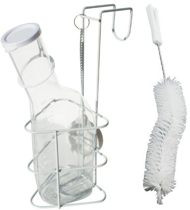 Urinflaschen-Set, Urinflasche glasklar, Bürste und Halter, Urinflaschen