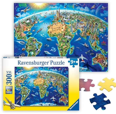 Ravensburger - Puzzle Enfant - Puzzle 300 p XXL - Carte des Monuments du Monde - Dès 9 Ans - 13227