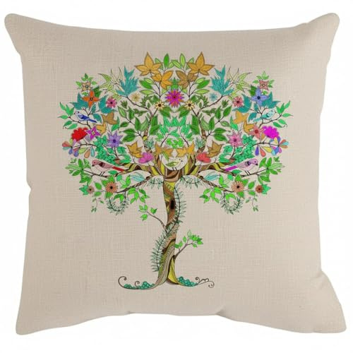 GMMH Kissen Malerei, Malen nach Zahlen (Baum 10), DIY Bastelset, Kissenbezug zum Selbstbemalen und Gestalten, Geschenk Idee, Komplettset Leinen Kissen mit Farben, Bezug Selbstgestalten, Geschenkidee