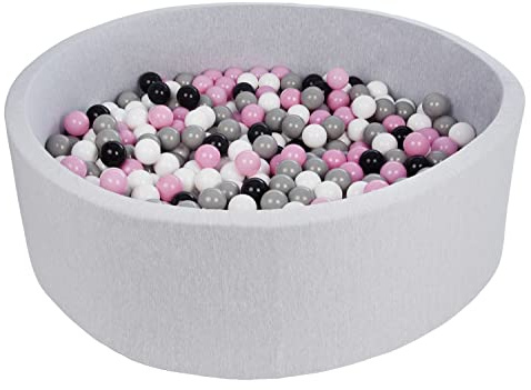 Velinda Bällebad Ballpool Kugelbad Bällchenbad Bällchenpool Kinder-Pool 600 Bälle/O125cm (Farbe der Bälle: schwarz,weiß,rosa,grau)