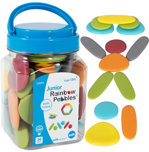 edxeducation Rainbow Pebbles, Junior, Erdfarben, Minidose, ab 18 Monaten | Die originalen Sortier- und Stapelsteine, das erste Zähl- und Sortierspielzeug