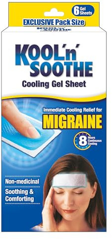 KOOL 'N' SOOTHE MIGRAINE Cooling Gel Sheets/ 6 Pack/Immediate Cooling Relief for Migraine & Severe Headache