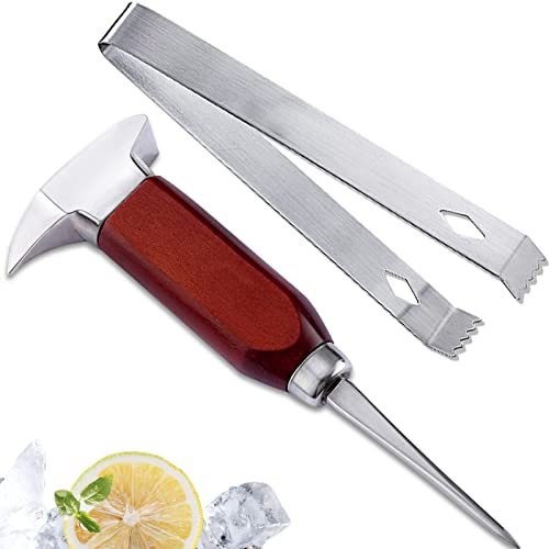 Ice Pick Stainless Steel, Ice Crusher Wood Handle for Breaking Ice, Ice Picks for Kitchen, Bars, Bartender.