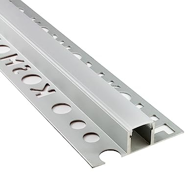LED Aluprofil T77 Bordüre 12mm silber Fliesenprofil + Abdeckung Fliesen für LED-Streifen-Strip 2m milky