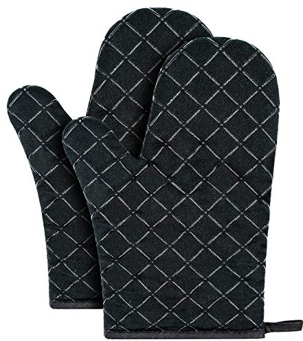 Oven Gloves,Heat Resistant Silicone Oven Gloves Non-Slip Kitchen Oven Mitts for Grilling Cooking Baking Kitchen Microwave Pizza (Black,1 Pair)