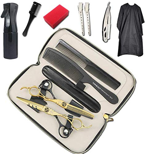 JIESENYU Friseurschere Set, Professionelle Haarschneideschere und Friseurschere Effilierschere für Salon, Friseure oder Heimgebrauch, leicht und scharf Gold (Set-3)