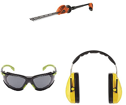 Black+Decker 18V Akku-Stabheckenschere GTC1843L20, 43cm Schwertlänge, mit Akku + Ladegerät, inkl. 3M Solus 1000 Schutzbrille mit Antibeschlag-Beschichtung mit Tasche S1GG und 3M H510A (87 bis 98 dB)