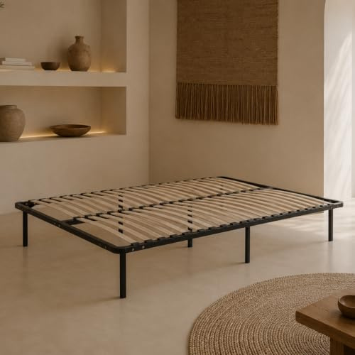 Kosmi Sommier à Lattes 140 x 190 cm – 40 Lattes Multiplis, Cadre Métal Renforcé, 7 Pieds de 20 cm, Sommier Kit Facile à Monter, Structure Acier Solide pour Matelas 140x190, 2 Places