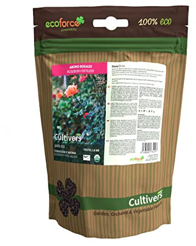 CULTIVERS Fertilizzante per Rose e rampicanti 250 g. Il Fertilizzante Ecologico Aumenta la fioritura e l'aroma dei Fiori. 100% di Origine Biologica e vegana