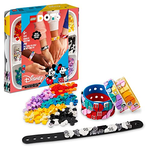 LEGO DOTS 41947 Disney Mickys Armband-Kreativset, 5-in-1 Bastelset, DIY Schmuckset für Kinder, Spielzeug mit Glitzer- und Minnie-Maus-Steinchen
