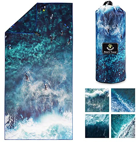 4Monster Mikrofaser Strandtuch Ultra Leicht, Sandabweisendes Handtuch Schnelltrocknend, Saugfähiges Sporthandtuch für Strand Pool Wassersport Yoga Fitness