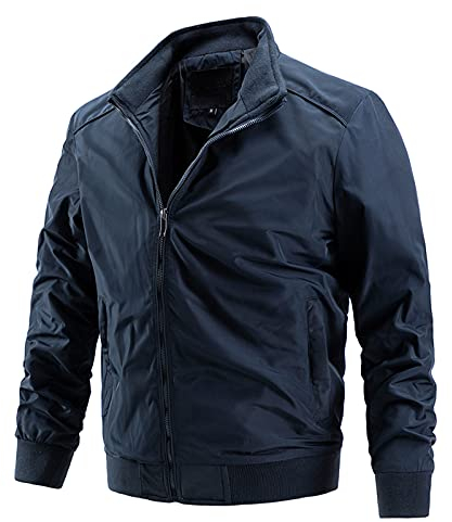 Herren Jacke Frühling College Jacke Übergangsjacke Bomberjacke Sommer Baseballjacke mit Stehkragen (Blau, XL)