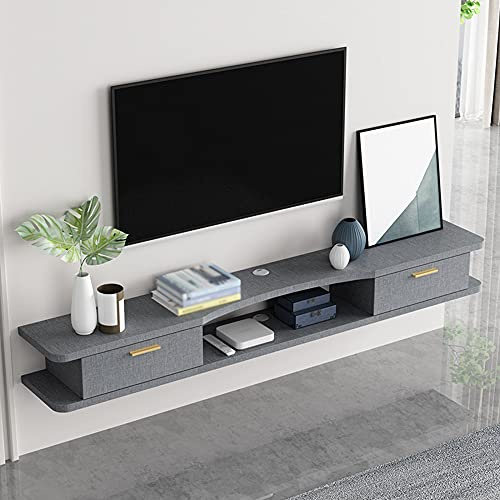 KAXGU Étagère de Rangement Multimédia, Meuble de Télévision Mural À Double Tiroir Avec Trou de Fil, S'Applique Au Projecteur de Télécommande Du Boîtier Décodeur/F/140Cm