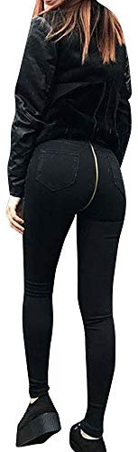 Jeansbyxor för kvinnor med dragkedja bak: Sexiga jeans för kvinnor, rumpa, höftbyxor, jeans, stretchjeans, säckiga jeans, hög midja, smala höftjeans, e-girl, indie, estetisk Y2k, jeans, streetwear, svart, S