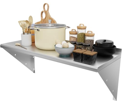 DULNICE Edelstahl Regal Gastro 120 * 30cm,Bogendesign Wandregal Edelstahl, Wandregal Küche Tragfähigkeit 80 kg, Geeignet für Küche, Garage,Werkstatt usw.