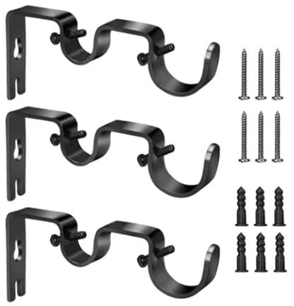 Cyrank Soporte De Barra De Cortina Negro, 3 Uds Soporte De Barra De Cortina Doble Soportes De Barra De Cortina De Servicio Pesado para Barras De Cortina para El Hogar Ganchos De Soporte De Pared