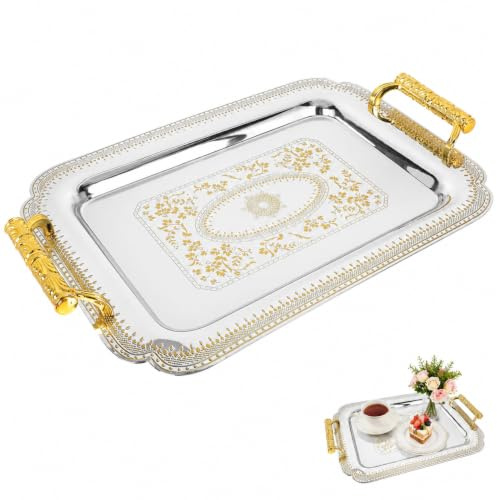 Cabilock Double Handles Fruit Tray European Style Vintage Serving Tray 13.98 X 9.72 X 1.77in Reusable Food for Parties Weddings Buffet Tables Snacks Desserts Fruit