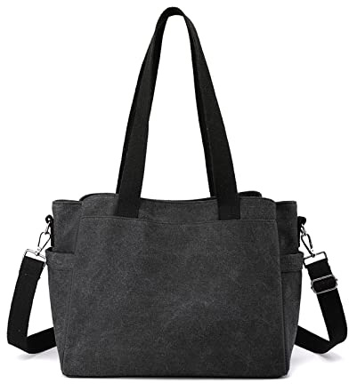 NICOLE & DORIS Canvas Handtasche Damen Große Kapazität Tote Tasche Shopper Schultertasche Casual Umhängetasche Multifunktionale Tasche aus Segeltuch für Schule Alltag Büro Schwarz