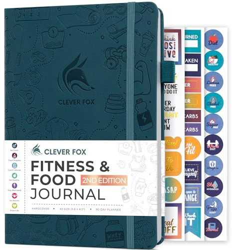 Clever Fox Journal de fitness et alimentaire – Planificateur de nutrition et d'entraînement pour homme et femme – Carnet de bord d'exercices de régime et de gym avec calendriers, suivi de régime et