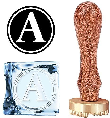 CRASPIRE Timbro per cubetti di ghiaccio con lettere iniziali, 3 cm, con testa in ottone rimovibile di ricambio, manico in legno, timbro per cocktail party, whisky, mojito, bevande, matrimoni,