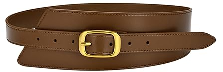 ZacLAy Gürtel für Damen, Lederbund, goldene quadratische Dornschließe, Kummerbund, Körperkorsett, Kummerbund, weiblich, breiter, weicher Gürtel, Karamellfarbe