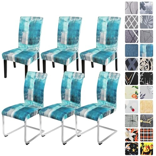 Alishomtll Stretch Stuhlhussen 6er Set, Stuhlbezug Schwingstühle, Blau | Elastische Stuhlhussen Schwingstuhl Stuhlbezug Universal hussen für stühle Waschbare Esszimmerstühle Bezug Küche Hochzeit