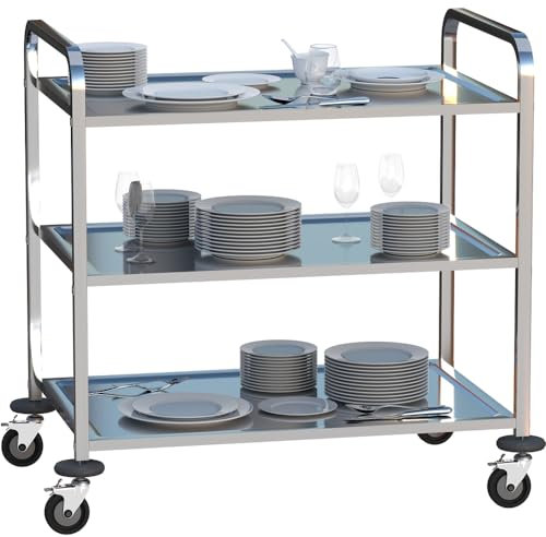 Mecent servierwagen Edelstahl 3 böden,servierwagen mit Rollen und 4-Bremsräder,Küchenwagen für Hotel Restaurant (95 x 50 x 95cm)