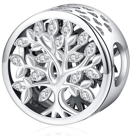 Friggem Charms Arbre de vie, Charms de plata de ley 925, Abalorios para Pulseras Europeas, Regalos para mamá mujer niña