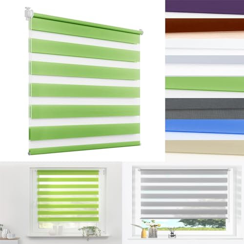 Rollos für Fenster ohne Bohren 60 x 130 cm Blickdicht Sichtschutz Sonnenschutz Sonnenschutzrollo Zebrarollo Seitenzugrollo Bequeme Montage für Fenster & Balkontür, Grün