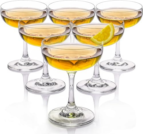 UMEIED 6pcs Crystal Coupe Glasses Set, 7 Ounce Premium Crystal Cear Classic Cocktail Glasses for Martini, Bars, Cosmopolitan, Manhattan, Gimlet, Pisco Sour