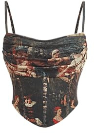 SOLY HUX Women's Graphic Figure Ruffled Bust Bustier Renaissance Cami Top Sleeveless Slim Fit Y2K Corset Crop Tops