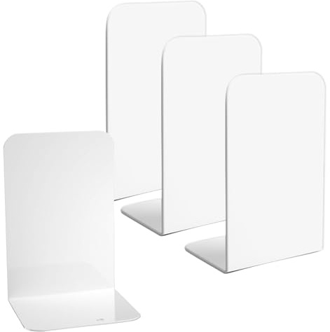 Accmuzzy Ferma Libri 4 Pezzi, Sostegno per Libri Bianco per Leggio, Supporti per Libri per Ufficio, Scuola, Casa, Biblioteca (4)