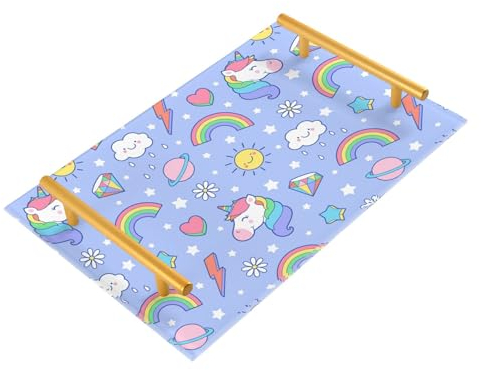 Cute Unicorns Rainbow Diamonds Thunder Lavender Decorative Trays with Handles Trays for Food Bed Tray for Jewelry Perfume Home Decor Food Carrying