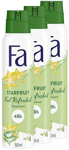 Fa Deospray Sternfrucht Feel Fresh (3x 150 ml) mit Duft von Sternfrucht & Aloe Vera, Deo ohne Aluminium für 48h Schutz