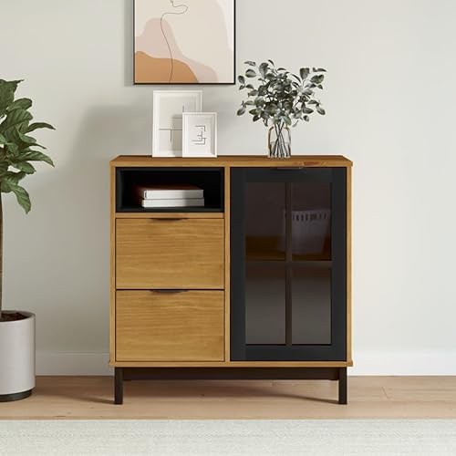 HETFTJN Sideboard, Bücherregal Badezimmerschränke Küchenschrank Eckschrank Geeignet für Flur Office Schlafzimmer Wohnzimmer mit Glastür FLAM 80x40x80 cm Massivholz Kiefer