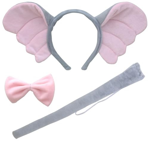 ZCMG Halloween Elephant Ears Headband Bow Tie Tail Gray Elephant Hair Hoops Headpiece Women Bowtie Animal Headpiece Hairband Hair Bands Cosplay Dress Up Baby Shower Festival Birthday Party Accessories