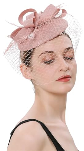 Generisch Damen-Fascinator-Hut, Kopfband, Fascinator, Hut mit Schleier, Cocktail-Derby-Hut, Nude Pink, Einheitsgröße