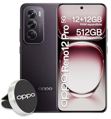 Oppo Reno12 Pro 5G AI Smartphone, Triple Appareil Photo 50 + 50 + 8 MP, Selfie 50 MP, écran 6,7 120 Hz AMOLED FHD+, 5000 mAh, RAM 24 Go (12 +12) +ROM 512 Go, Support Automatique, [Version Italie],