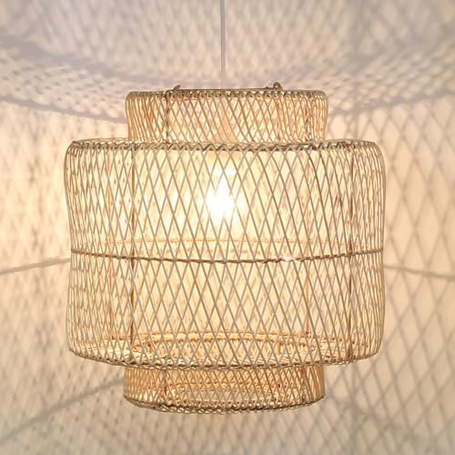 Rattan Lampe Taman aus Natur Rattan & Eisen handgefertigte Boho Chic Pendelleuchte Moderne Hängelampe LP018