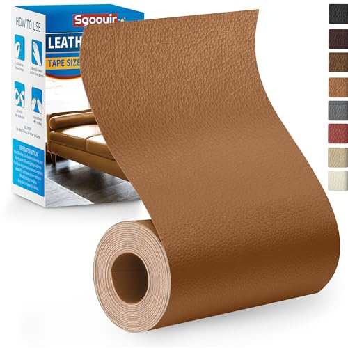 Sgooyir Kunstleder Selbstklebend Mittelbraun, 10x160cm Leder Reparatur Set, Kunstleder Reparaturset Flicken Selbstklebend Patch für Autositze, Möbel, Sofa, Couch, Jacken