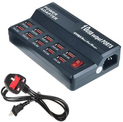 Balabaxer USB Charger,10 Port 60W Multiple USB Charger Station,Multi Ports Charger Charging for Smartphones，Tablets，and Many Devices.