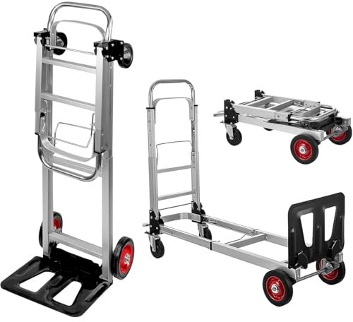 WENNEWU Silber, Mehrpositions-Transportkarre, Plattform-Handkarre, Aluminium-Sackkarre, Umwandelbare, Robuste, Zusammenklappbare Transportkarre, Mit Rädern Und Teleskopgriffen